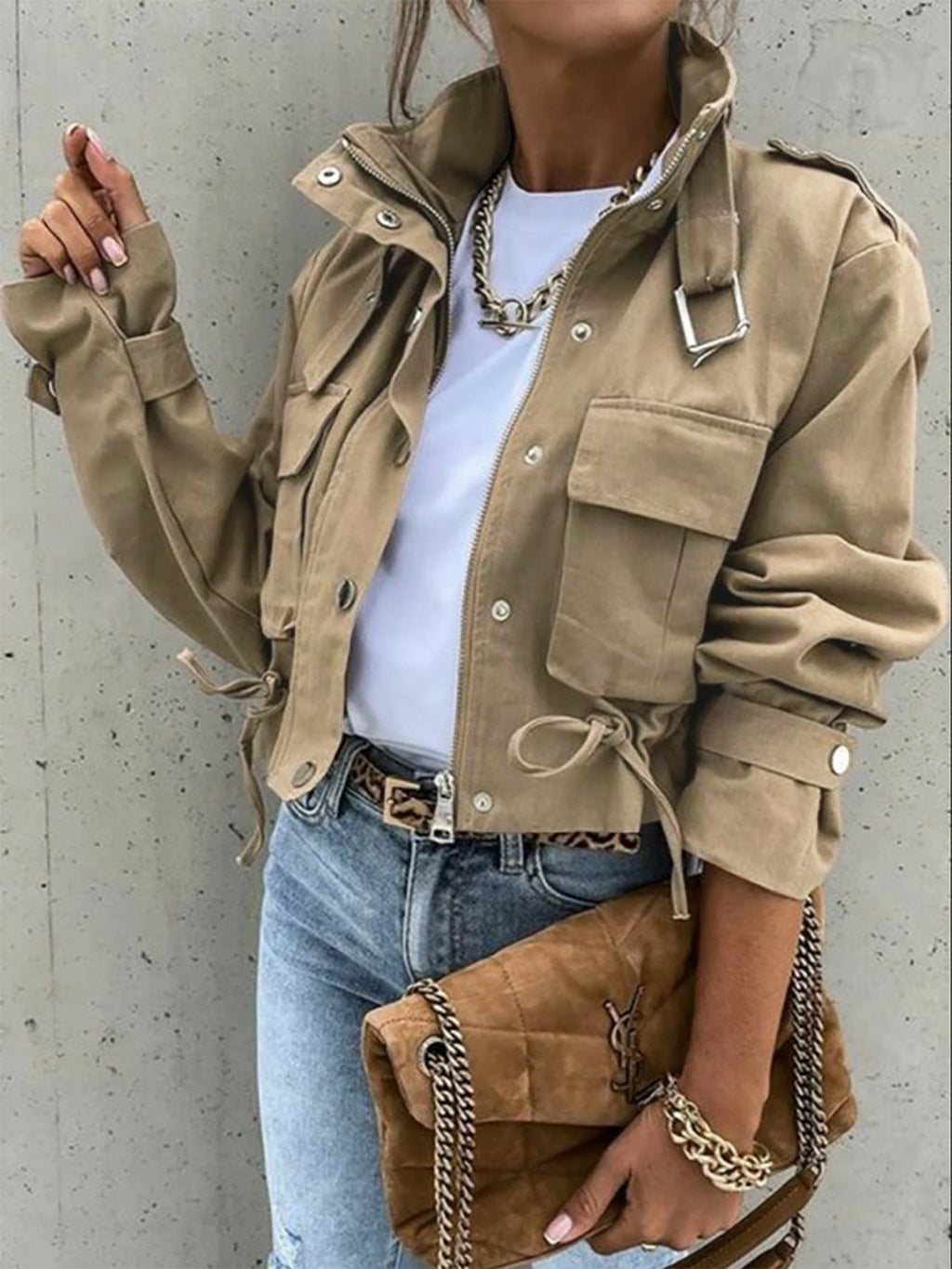 Single-breasted Zipper Short Casual Long Sleeve Coat