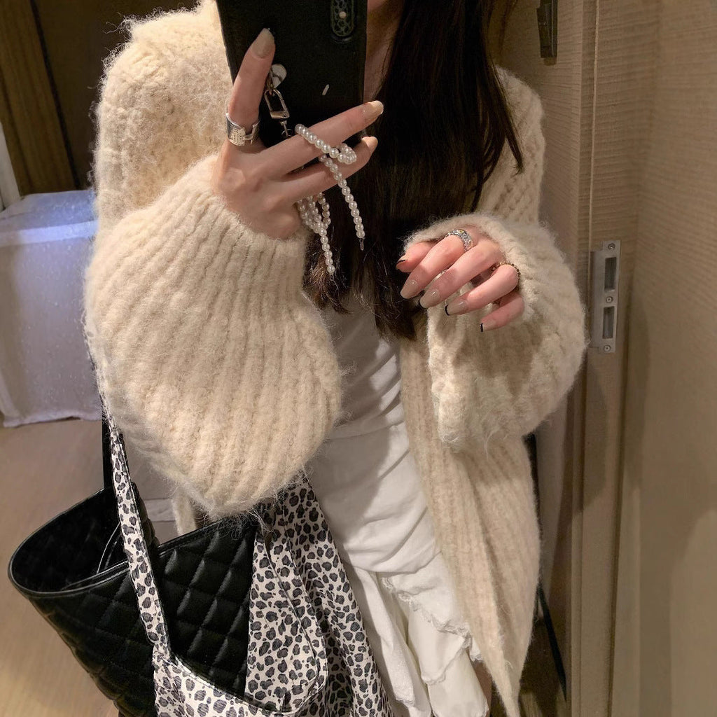 Retro Maillard Hooded Sweater Cardigan For Women