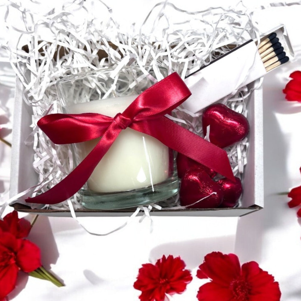 Red Ribbon Candle Gift Set White Ribbon | Keepsake for Friend, Family