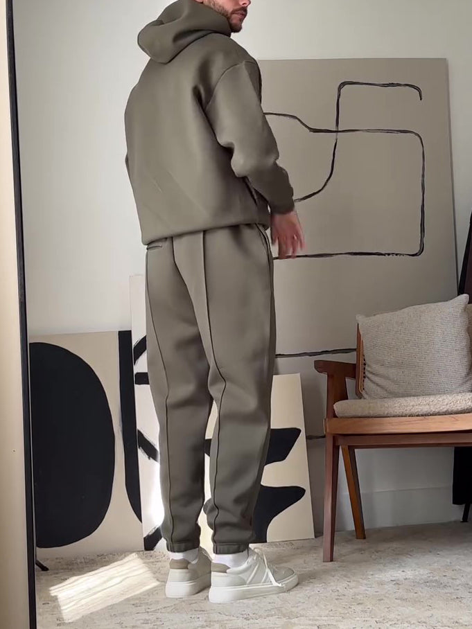 Men's Casual Hooded Sweatshirt & Elastic Waist Pants Set
