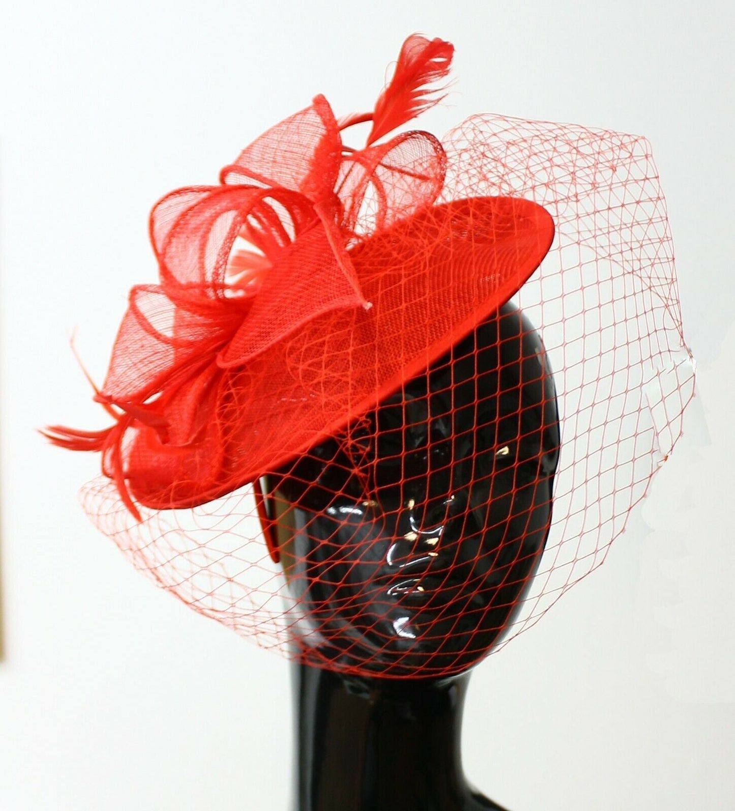 Caprilite Saucer Sinamay Headband Fascinator Wedding Ascot Hat Hatinator Birdcage Veil[Red]