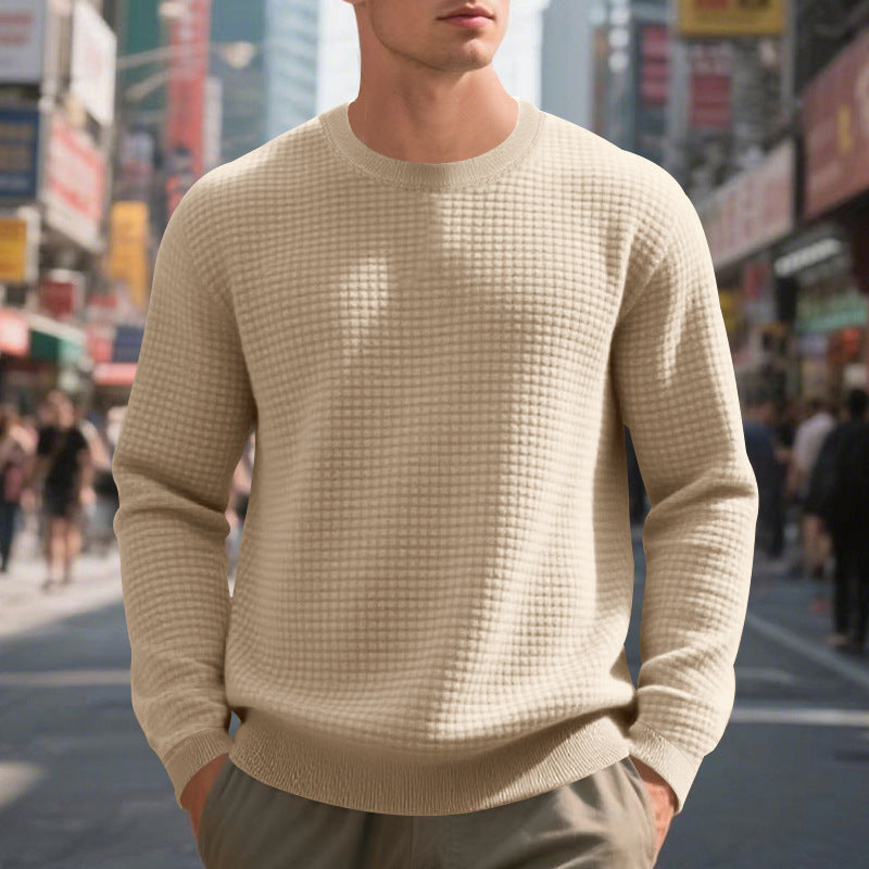 Loose And Simple Sports Jacquard Round Neck Long Sleeve Sweater