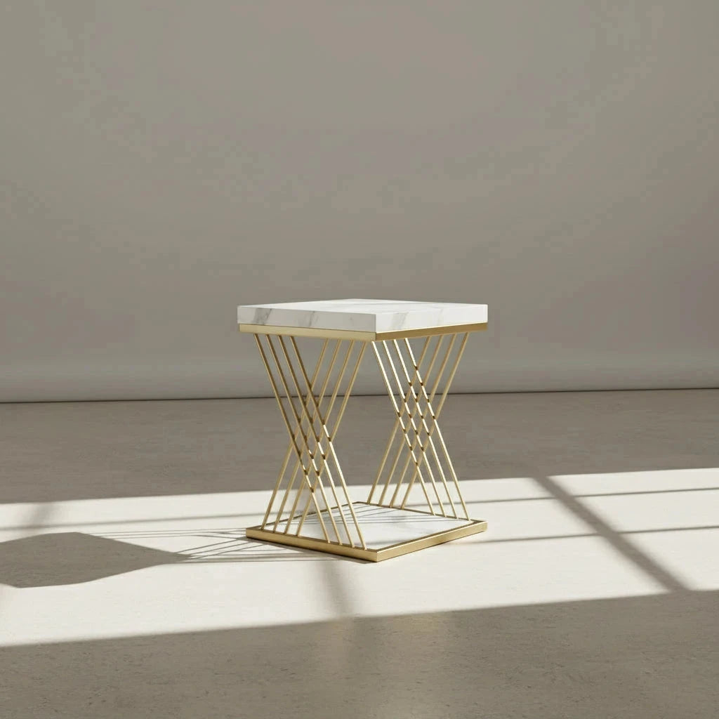 Chic Modern Square Side Table with Faux Marble Top