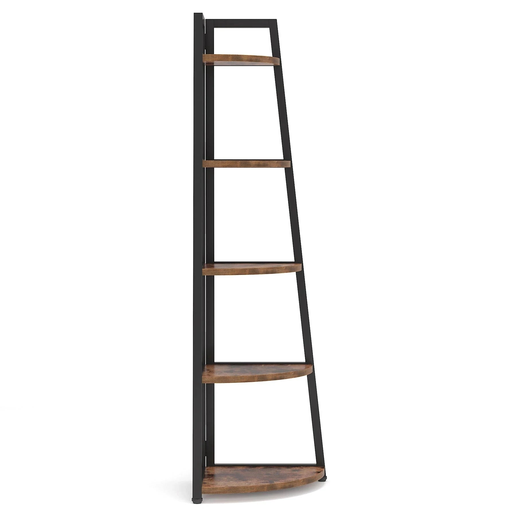 Industrial Corner Bookshelf & Display Rack with Black Metal A-Frame.