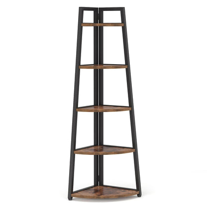 Industrial Corner Bookshelf & Display Rack with Black Metal A-Frame.
