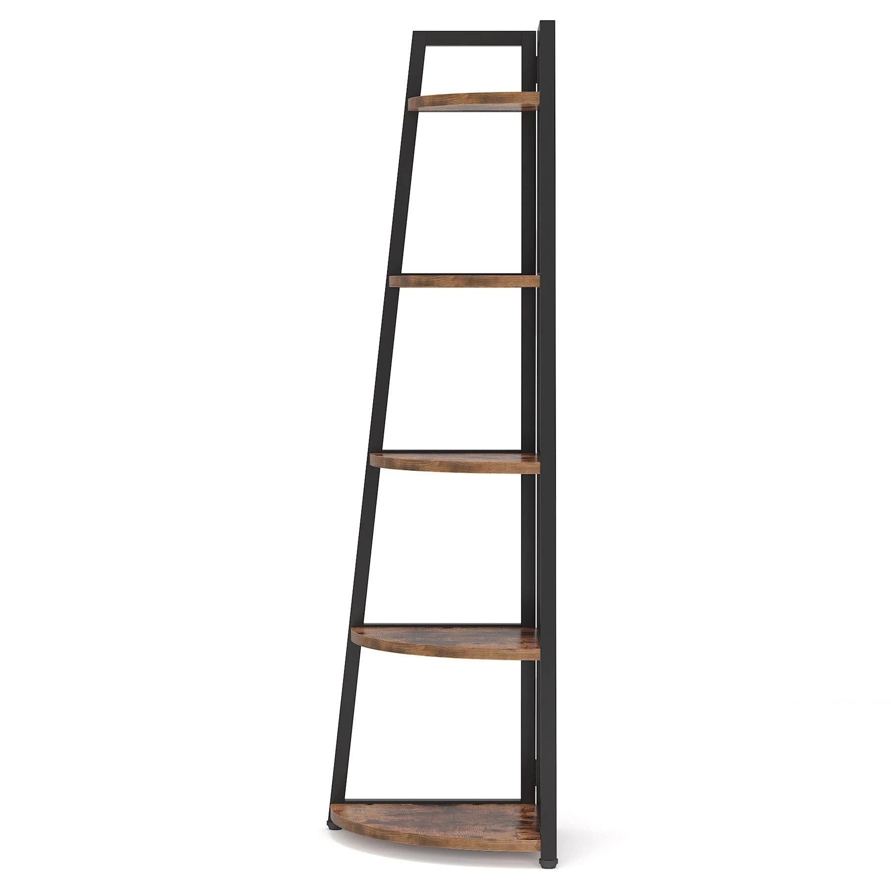 Industrial Corner Bookshelf & Display Rack with Black Metal A-Frame.