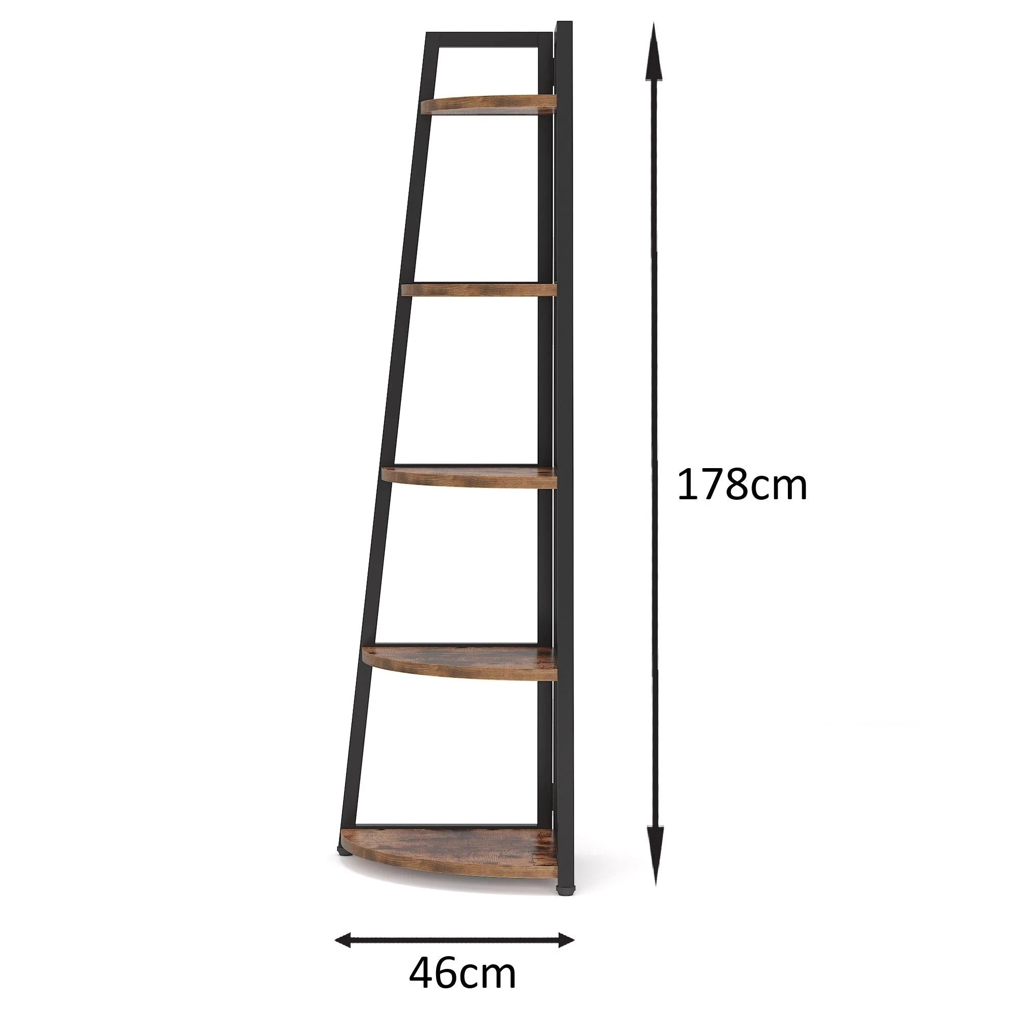 Industrial Corner Bookshelf & Display Rack with Black Metal A-Frame.