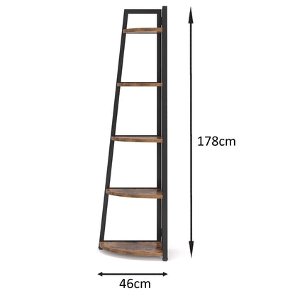 Industrial Corner Bookshelf & Display Rack with Black Metal A-Frame.