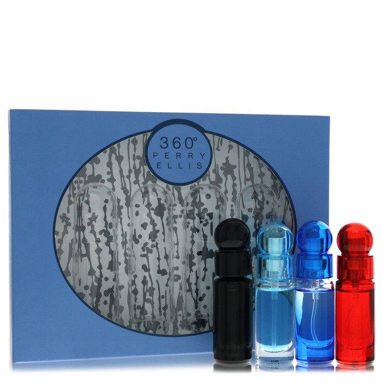 Perry Ellis 360 by Perry Ellis Four-Piece Travel Gift Set with 0.25 oz/7.4 ml Mini EDT Sprays: 360 Black, 360 For Men, 360 Very Blue, 360 Red