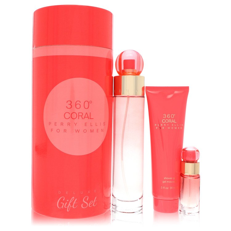 Perry Ellis 360 Coral Gift Set ‚Äö√Ñ√¨ 3.4 oz (100 ml) Eau de Parfum, 0.25 oz (7 ml) Mini Spray, 3 oz (90 ml) Shower Gel