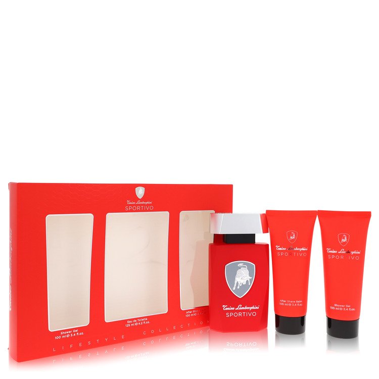 Lamborghini Sportivo Gift Set - Eau De Toilette 3.4oz/100ml, Shower Gel, After Shave Balm