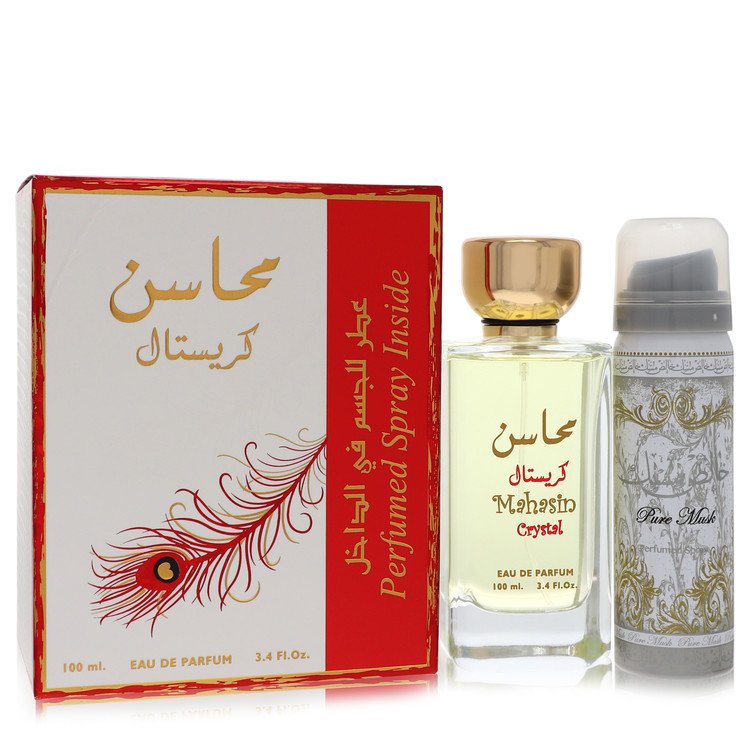 Lattafa Mahasin Crystal Eau De Parfum Spray 1.7 oz (50 ml) with Deodorant Spray 3.4 oz (100 ml)
