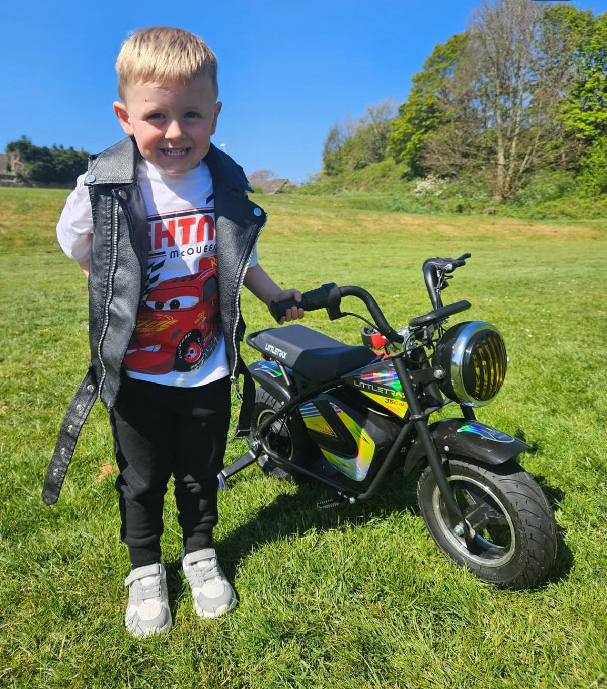 Littletrax 350W Kids Electric Bike – Ages 3 to 12+ ride on mini monkey bike - 3 speed, Bluetooth music, horn, lights, 36v