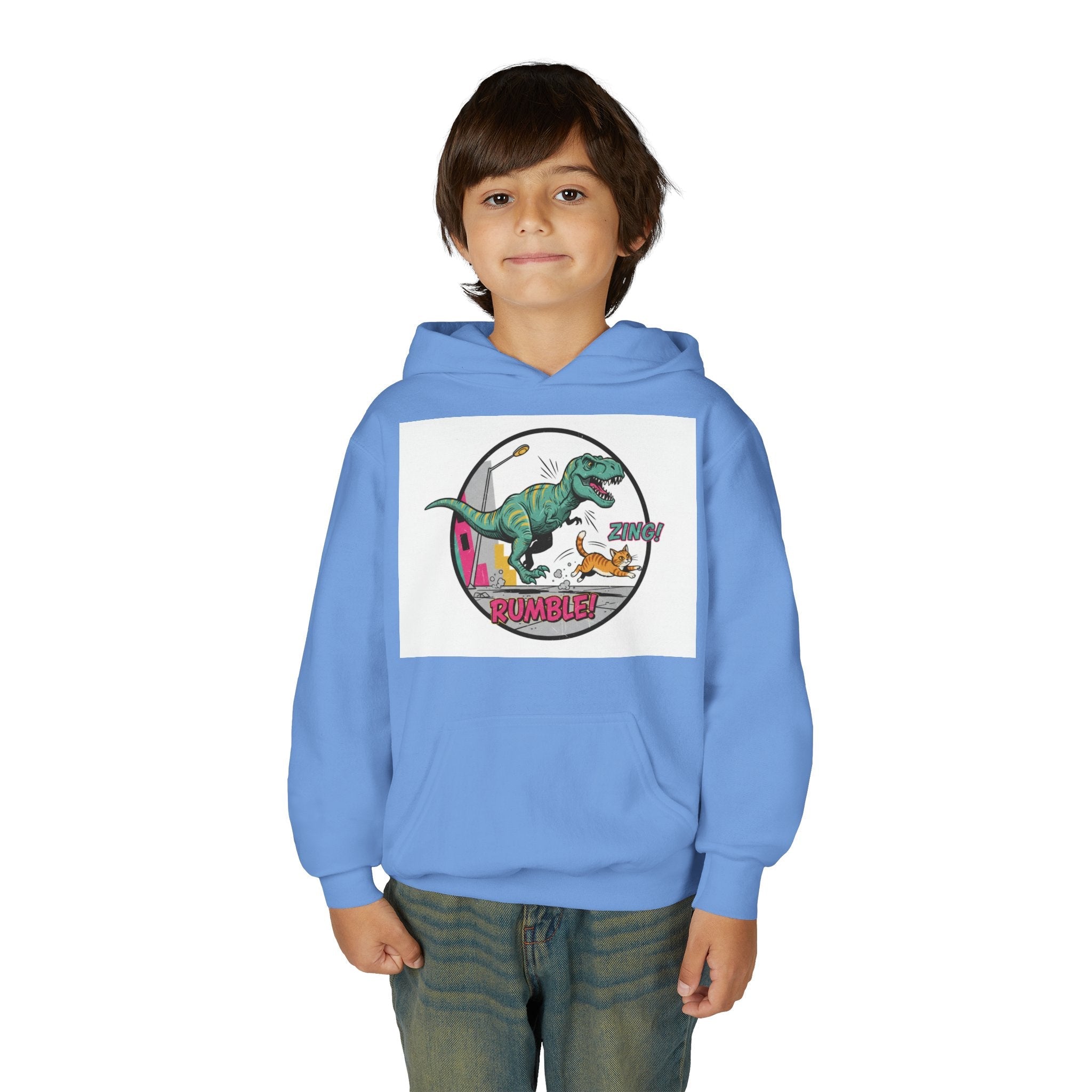 T-Rex Chase Dino Rumble Youth Hoodie | Dinosaur Graphic Sweatshirt