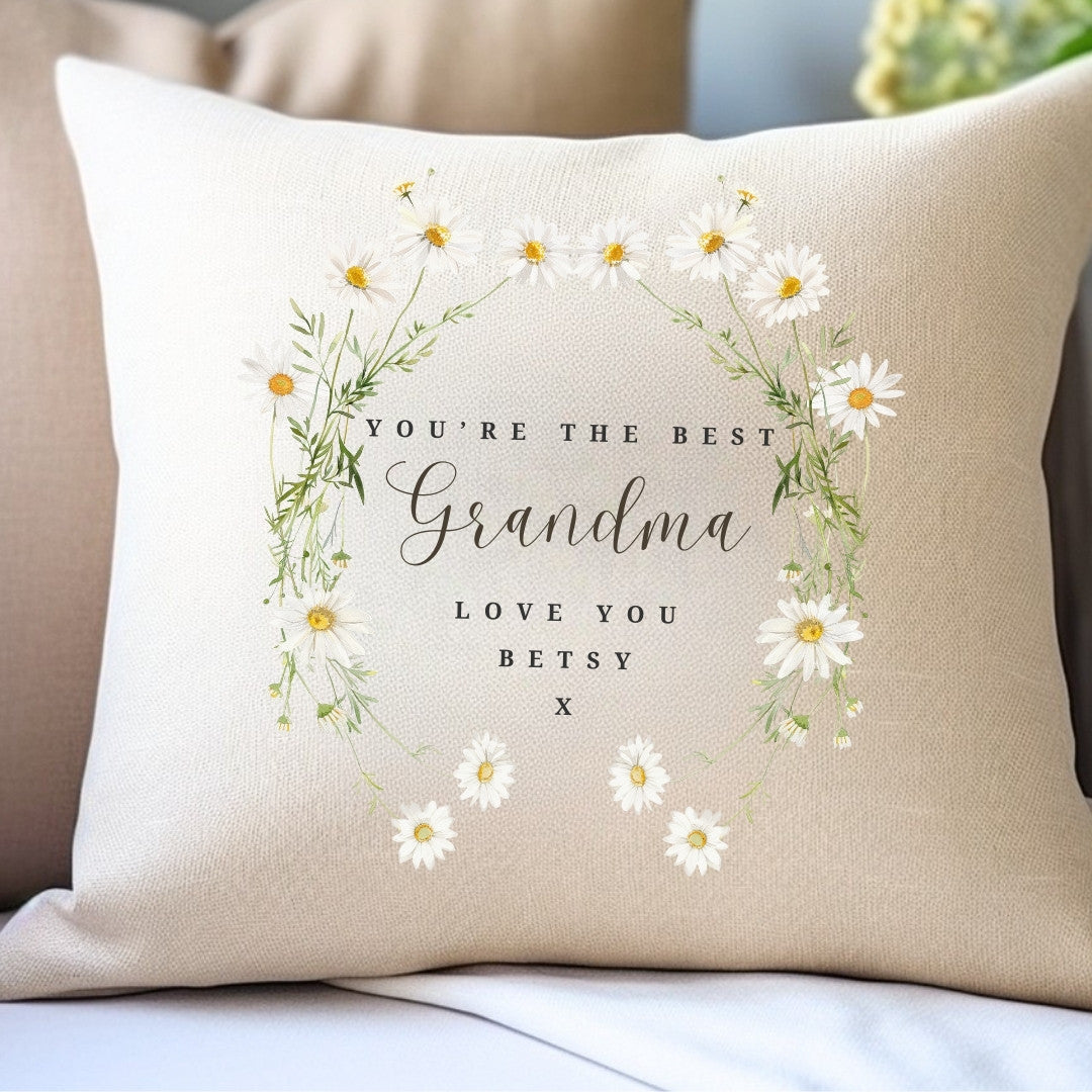 Personalised Daisy Flower Cushion - Grandma,Auntie,Mum