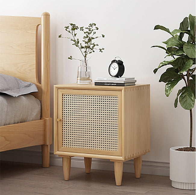 Tableau Rattan Bedside Table, Solid Wood