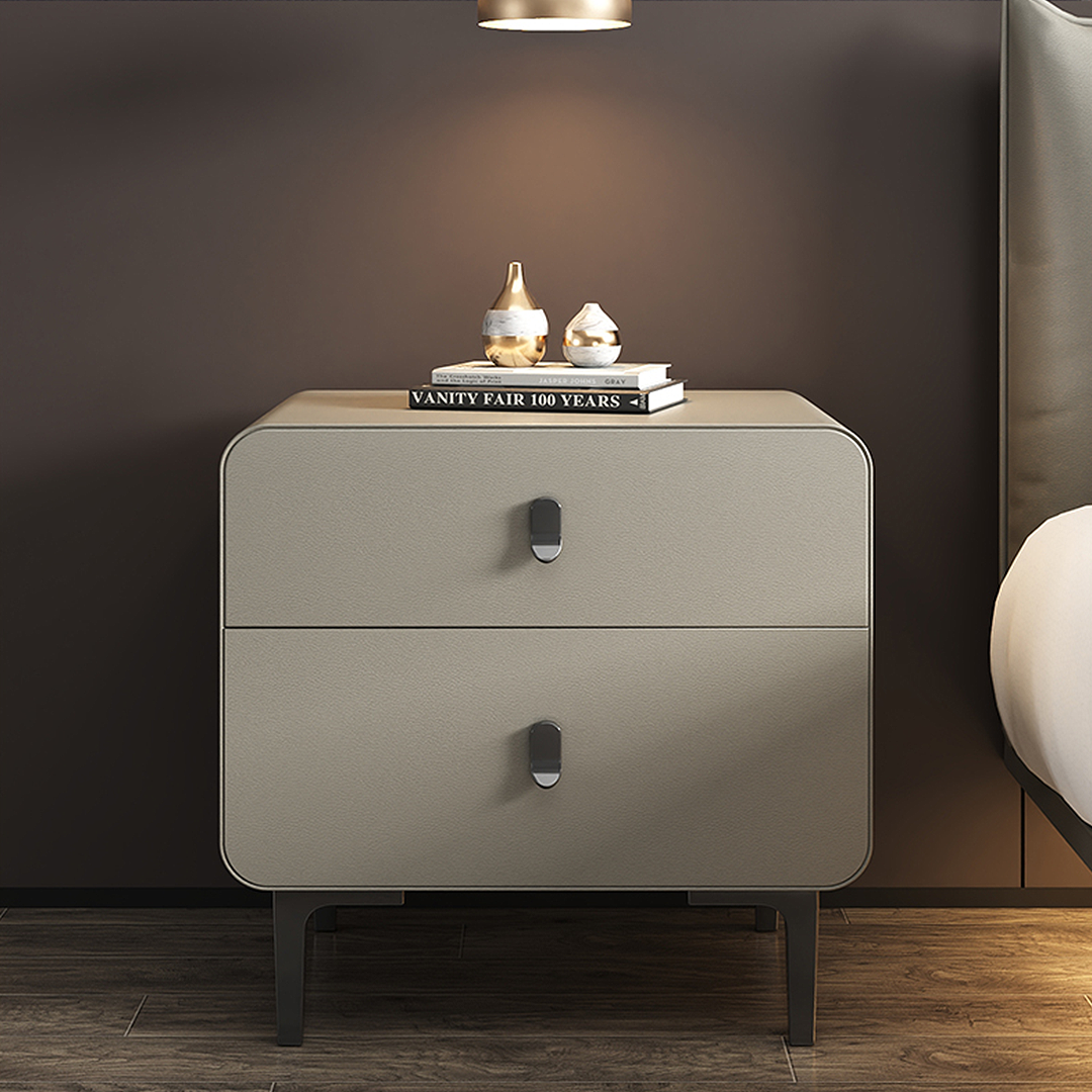 A Set of 2 Valeria Bedside Table In Grey, Wood (Display）