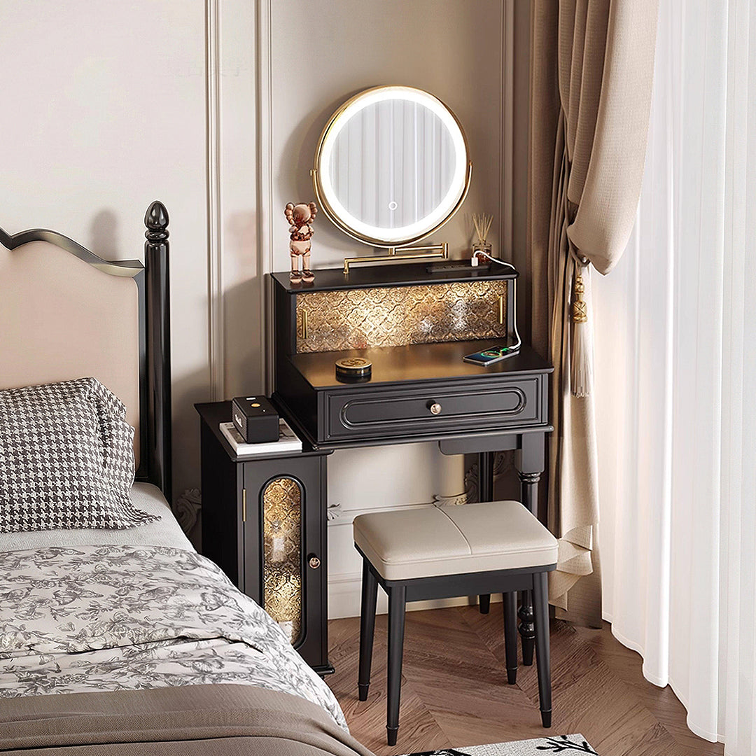 Scarlett Dressing Table With Side Cabinet & LED Mirror