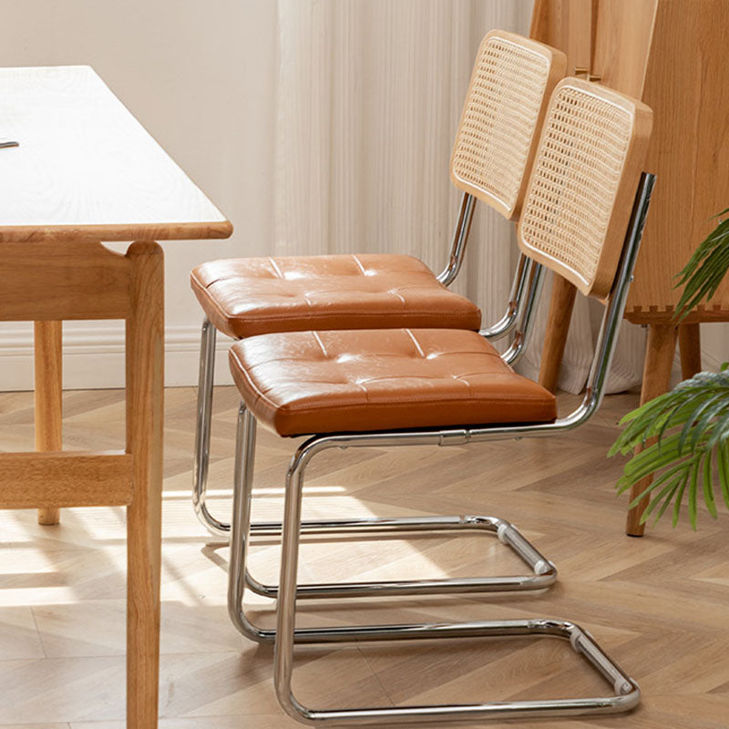 Classic Keaton Rattan Dining Chair, Leather & Chrome, With Armrests