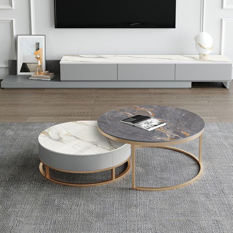 Lvinta Grey Round Nesting Coffee Table, Gold Base