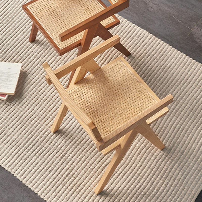 A Set Of Two Black Cane Rattan Dining Chair, Solid Wood