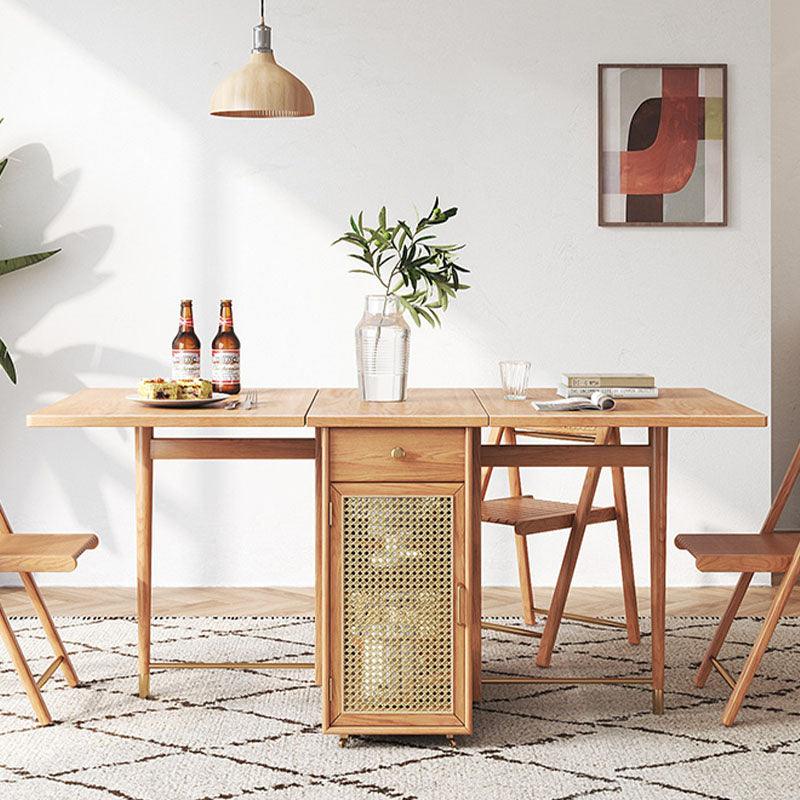 Nydia Foldable Dining Table Set With Storage, Rattan, Solid Wood