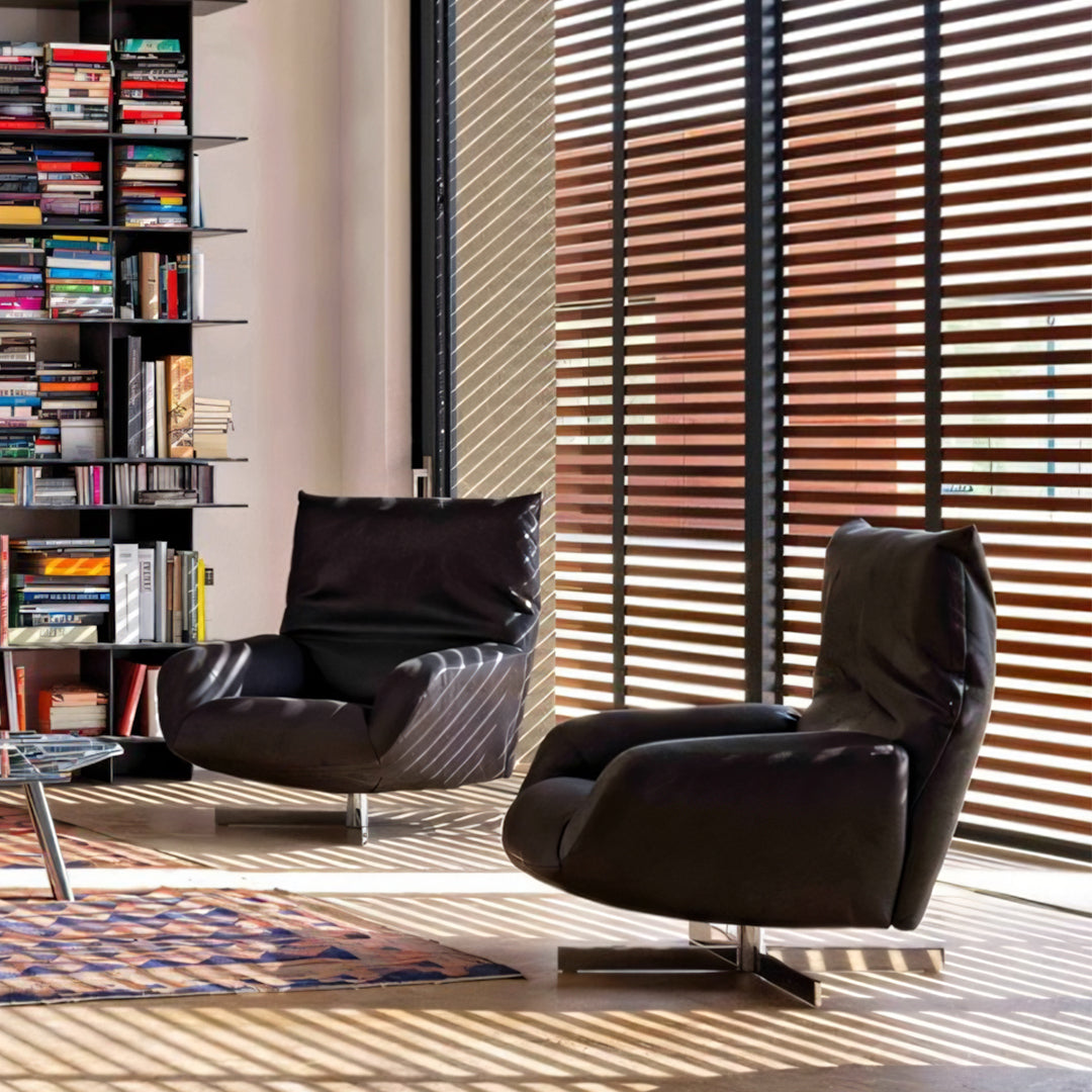 Schmidt Chiara Lounge Chair With Footstool, Swivel, Real Leather