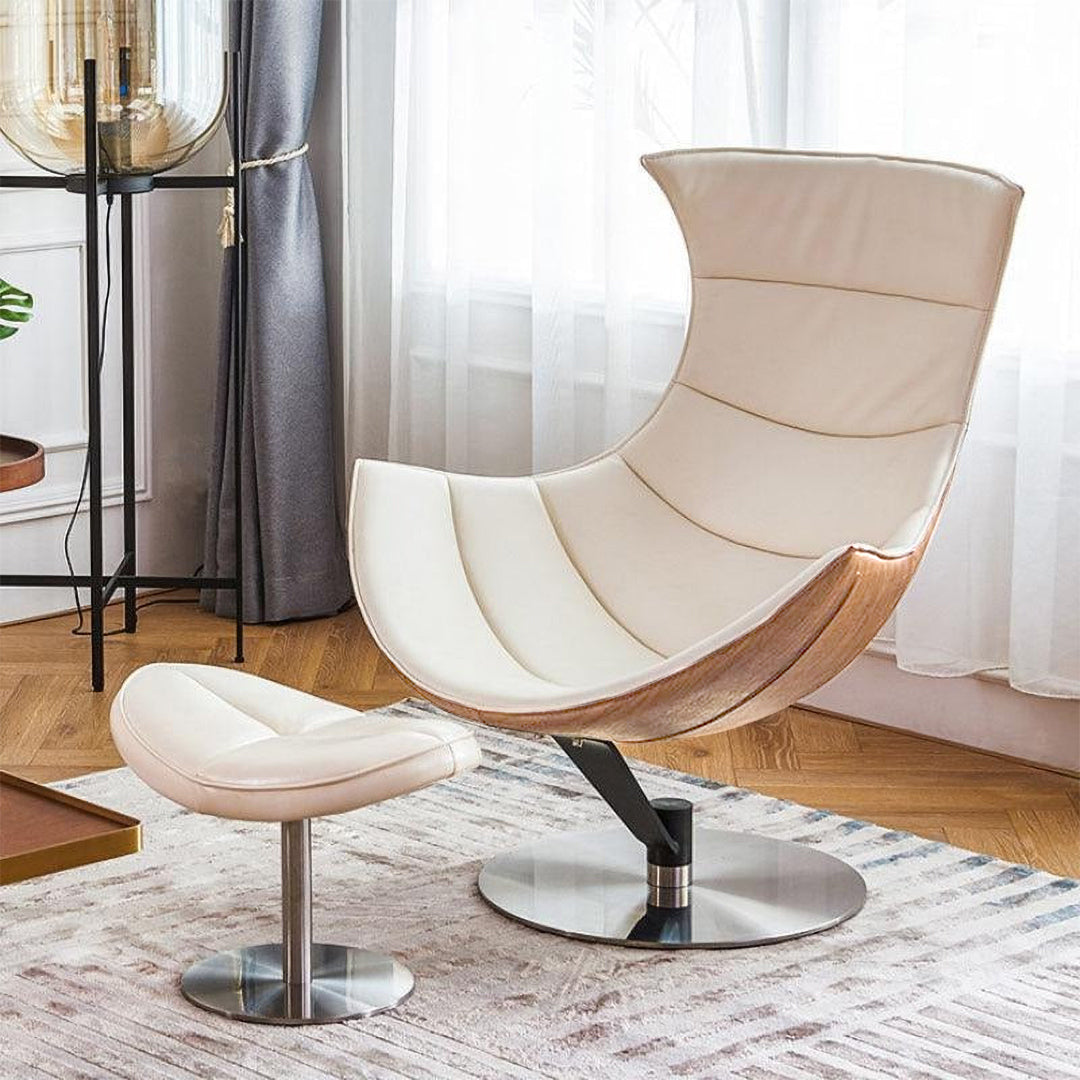 Lobster Swivel Lounge Chair With Ottoman, Walnut Texture