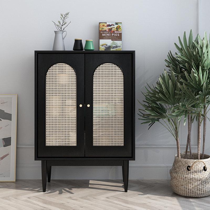 Neema Sideboard, Side Cabinet, Black & Rattan