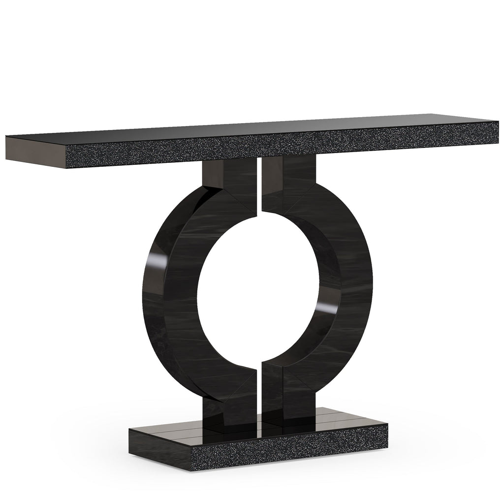 Black Marble-Effect Modern Console Table - Sculptural Entryway & Sofa Table