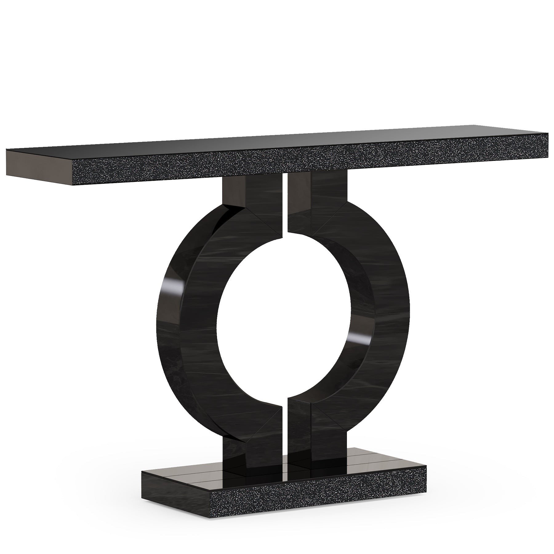 Black Marble-Effect Modern Console Table - Sculptural Entryway & Sofa Table