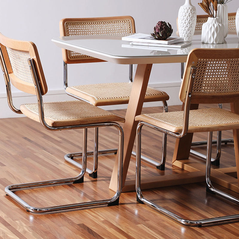Classic Keaton Rattan Dining Chair, Leather & Chrome, With Armrests