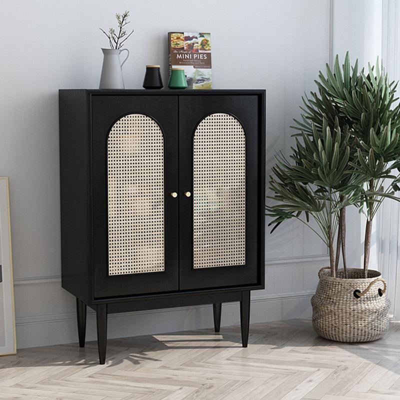 Neema Sideboard, Side Cabinet, Black & Rattan
