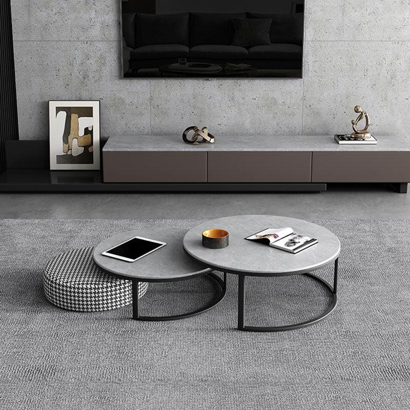 Lvinta Grey Round Nesting Coffee Table, Gold Base