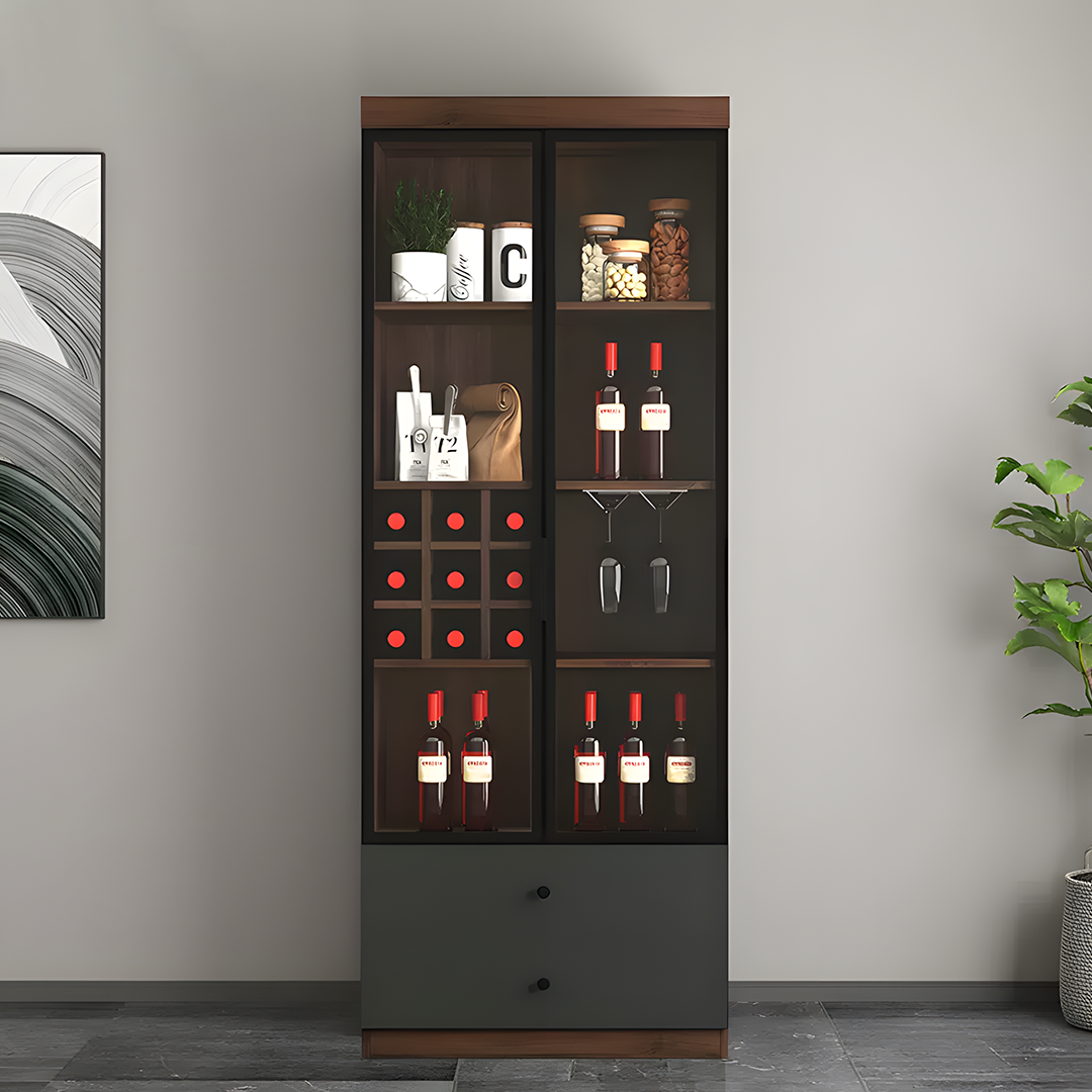 Silen Cocktail Drinks Cabinet, Drink Cabinet, Wine Cabinet, Wood & Glass