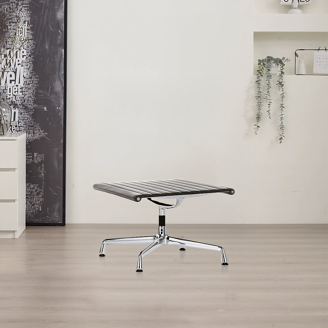 Qureshi Swivel Office Chair With Footstool, Black Leather