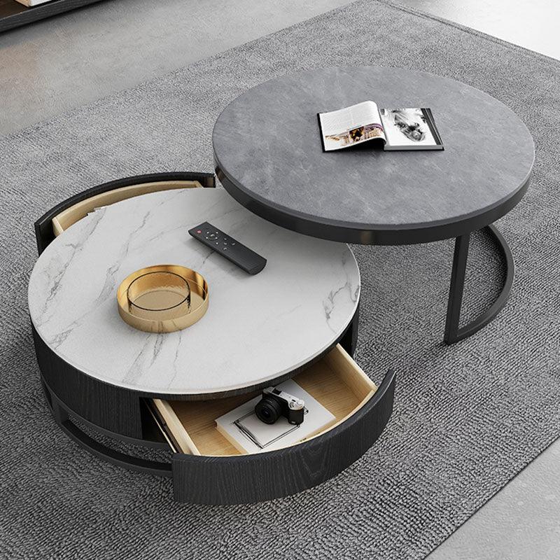 Lvinta Grey Round Nesting Coffee Table, Gold Base