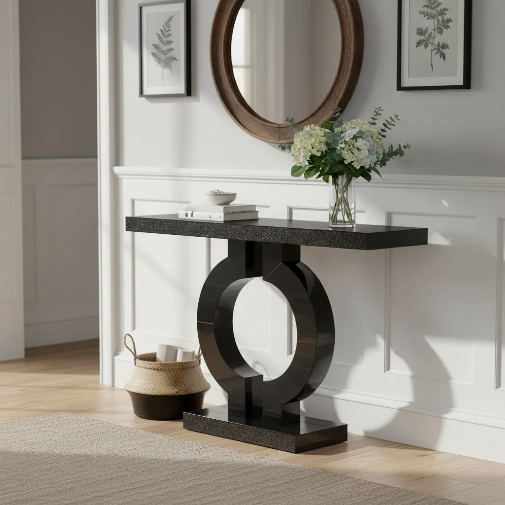 Black Marble-Effect Modern Console Table - Sculptural Entryway & Sofa Table