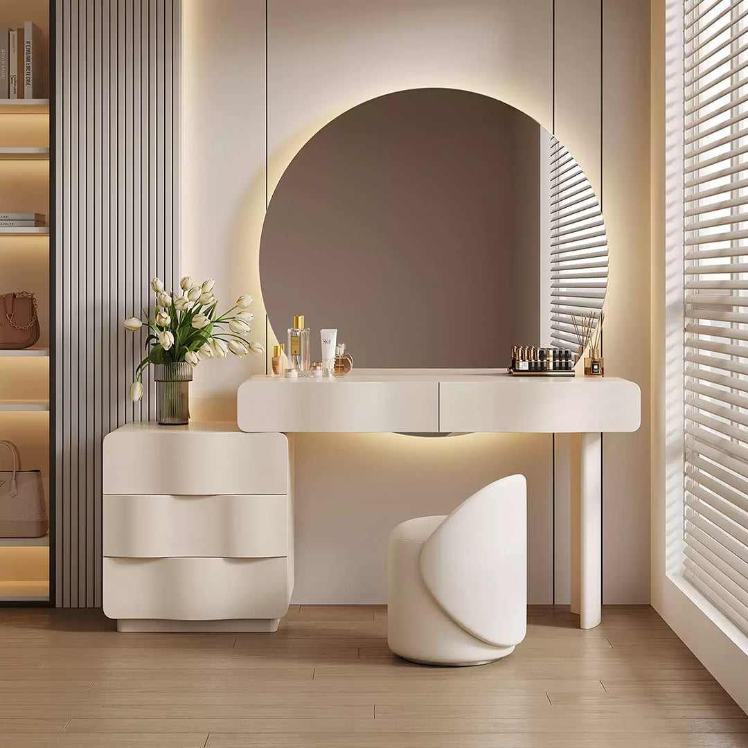 Radcliffe Dressing Table With Large LED Mirror, Cream