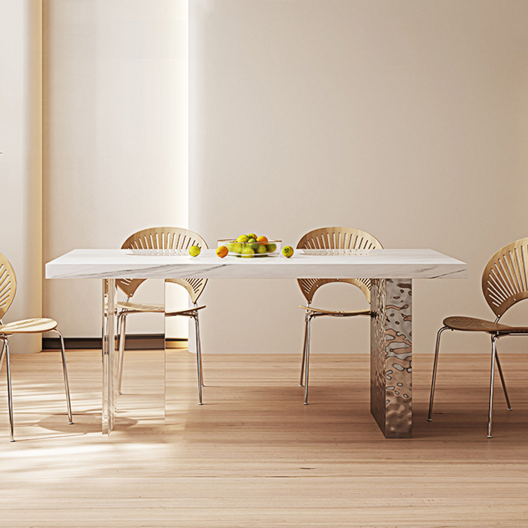 Madison Dining Table, White Sintered Stone & Acrylic