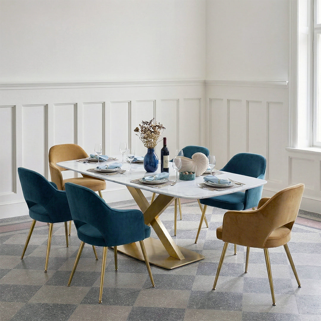 LUCI Dining Table, Marble And Gold Metal