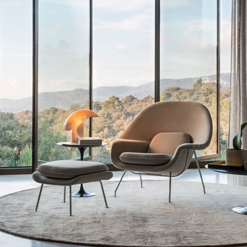Classic Womb Chair & Ottoman, In Premium Velvet or Linen, Sky Blue