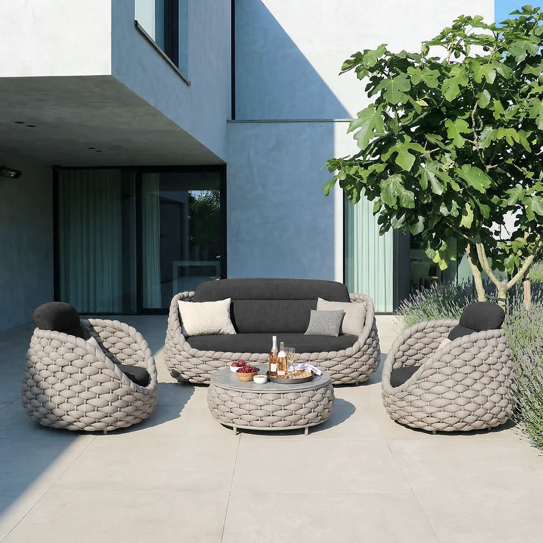 Marbella Textilene Rope Woven Outdoor Sofa Set, Grey