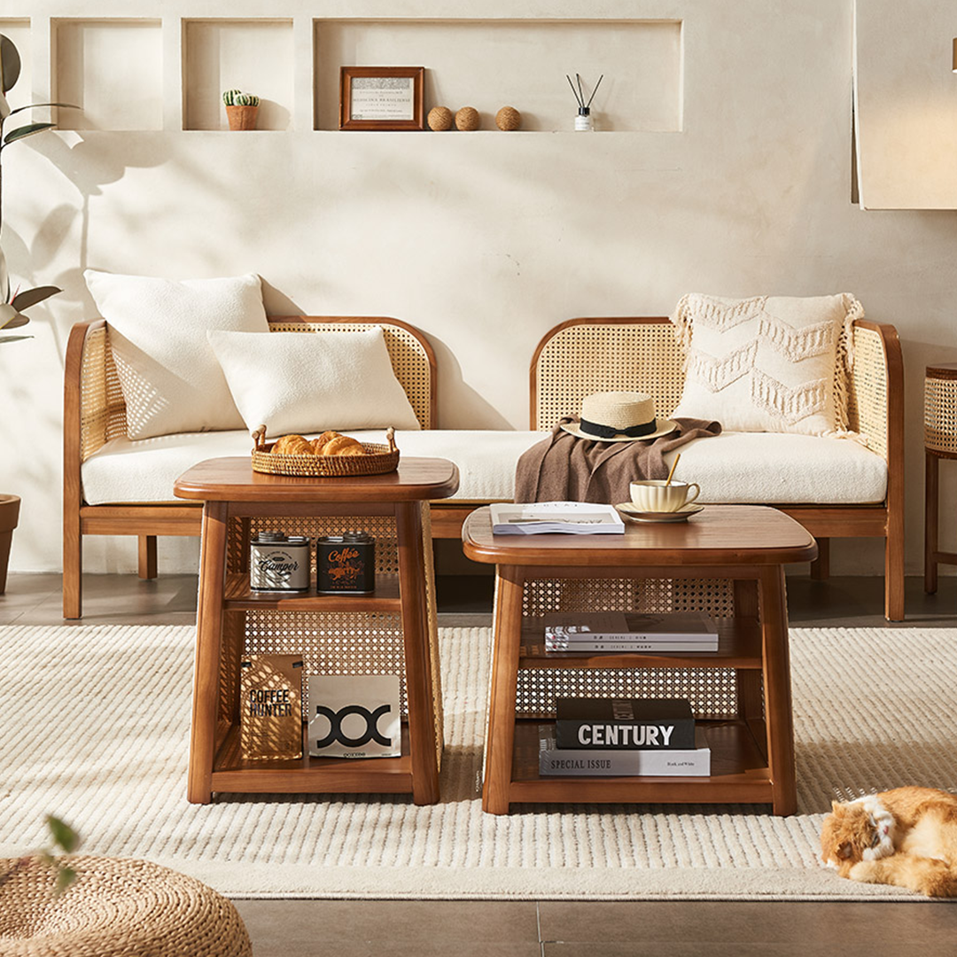 Nordic Square Coffee Table Set, Rattan