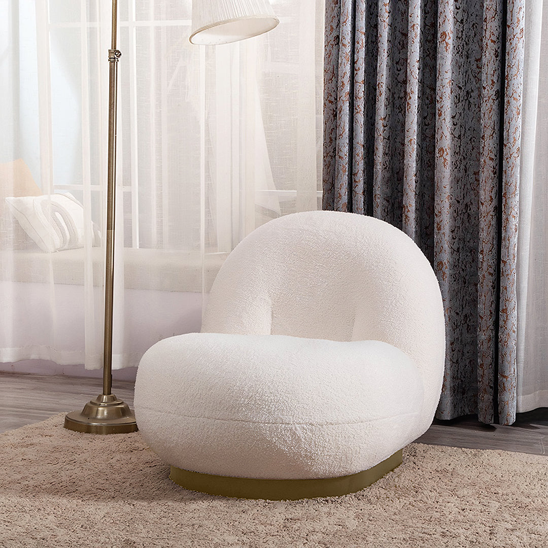 Gubi Pacha Swivel Accent Chair, Boucle With Gold Base