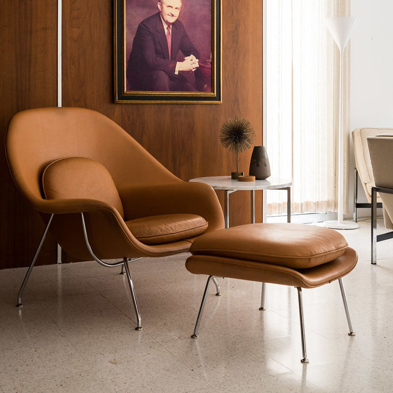 Womb Style Chair & Ottoman In Premium Velvet or Linen, Dark Blue