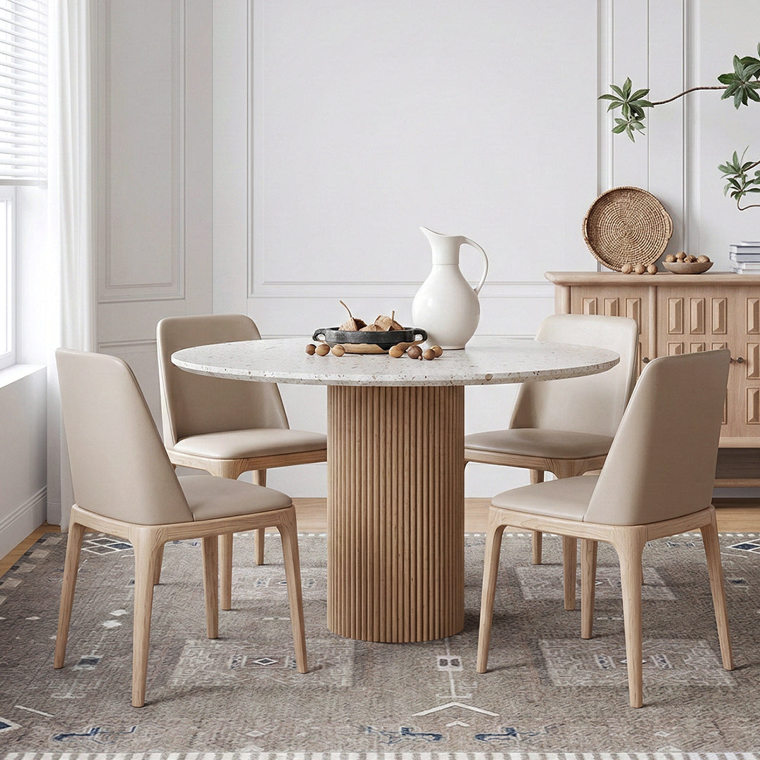 Sienna Round Dining Table, Premium Terrazzo And Wood Base