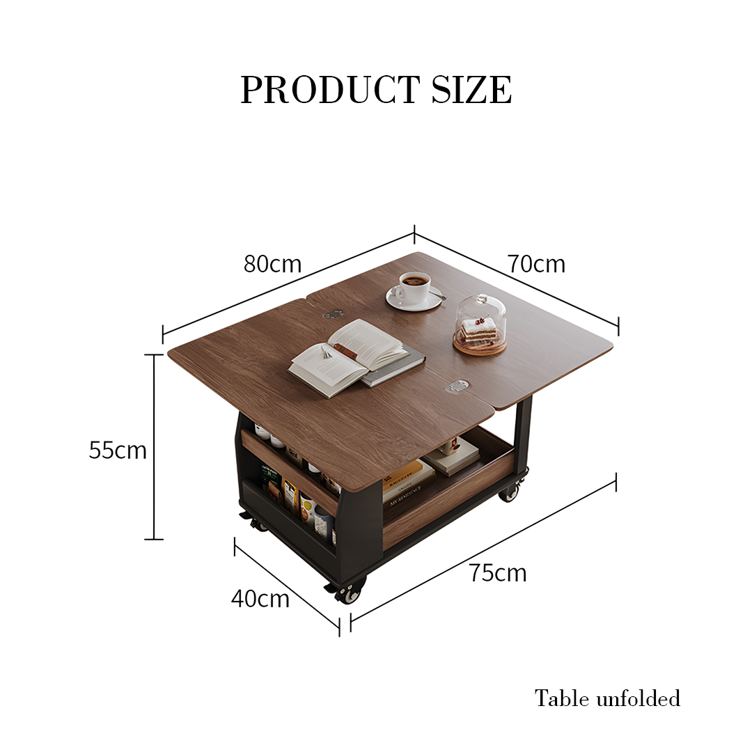 Ariana Lift Up Table, Foldable Coffee Table With Storage & Casters