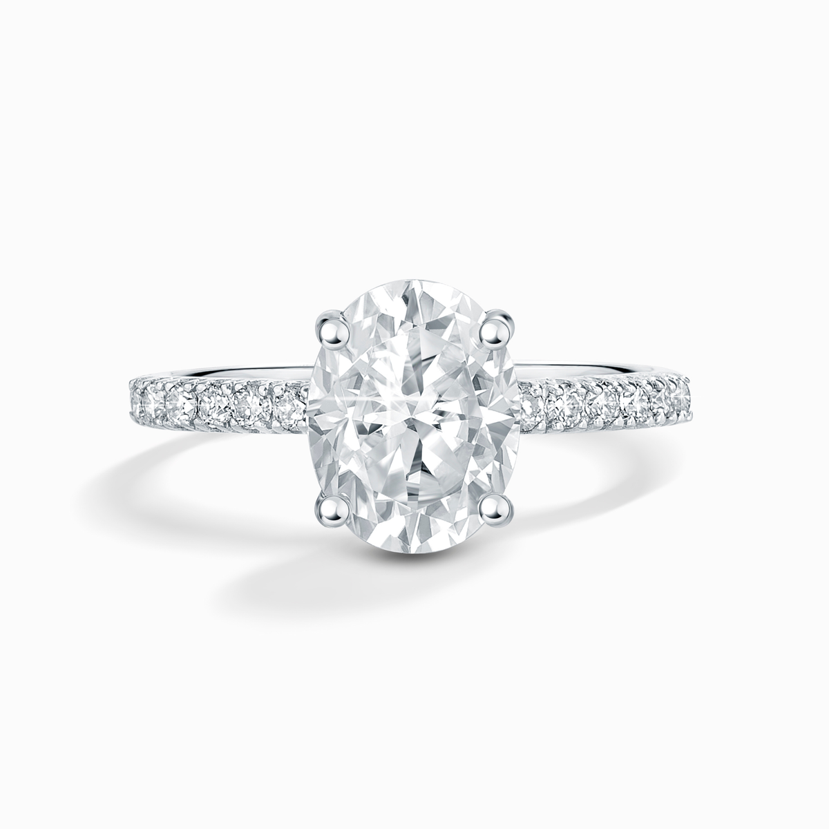 2 ct Oval Solitaire Moissanite Engagement Ring with Pavé Band in Sterling Silver