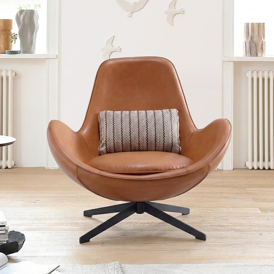 Snail Swivel Accent Armchair, Brown Leather
